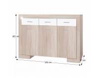 Trojdverová komoda Stilo 2 - dub sonoma / biely lesk