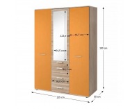 Šatníková skriňa so zrkadlom Emio Typ 3 3D - dub sonoma / oranžová