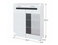 Vitrína s osvetlením Owal GL - biely vysoký lesk / čierny vysoký lesk