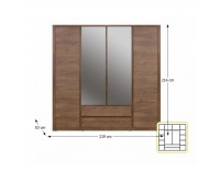 Šatníková skriňa so zrkadlom Monte 23 4D - dub lefkas