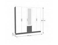 Šatníková skriňa Greyline 5D - biela / grafit