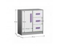 Komoda Piere P07 - sivá / biela / fialová