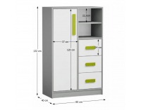 Komoda Piere P05 - sivá / biela / zelená