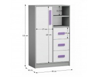 Komoda Piere P05 - sivá / biela / fialová