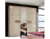 Šatníková skriňa Triztan 2D - dub antický / béžový vysoký lesk