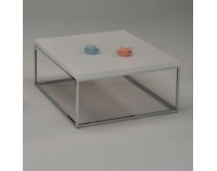 Konferenčný stolík Natanel - biely vysoký lesk / chróm