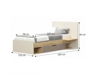 Posteľový rám s úložným priestorom Lotty 1S/90 - dub jačmenný / champagne / cappuccino