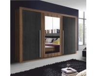 Šatníková skriňa so zrkadlom Asmar 2D - dub tmavý / dub čierny