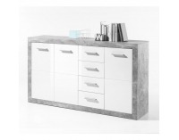 Trojdverová komoda Slone 3 - biely lesk / sivý betón