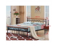 Kovová manželská posteľ s roštom Morena 160 - čierny kov / čerešňa