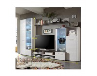 Obývacia stena s osvetlením Dastan - biela / tmavohnedá touchwood