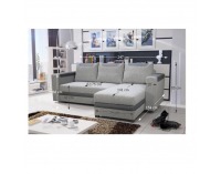 Rohová sedačka s rozkladom a úložným priestorom Bona L/P - sivá látka / sivá ekokoža