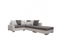 Rohová sedačka s rozkladom Petrana New P - biela ekokoža / sivý melírovaný šenil (Berlin 01)