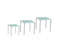 Sklenený konferenčný stolík (3 ks) Nestor - mliečne sklo / oceľ