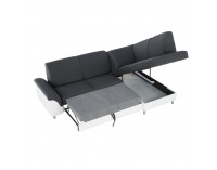 Rohová sedačka s rozkladom a úložným priestorom Polo P - biela / tmavosivá