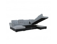 Rohová sedačka U s rozkladom a úložným priestorom Amoti P - čierna / sivá