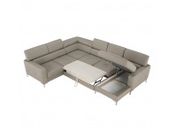 Kožená rohová sedačka U s rozkladom Sammy L - piesková koža (Yak Sand M6903)