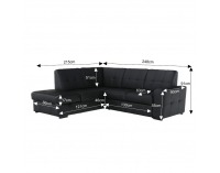 Kožená rohová sedačka s rozkladom Trek RV L - čierna