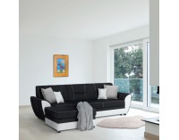 Rohová sedačka s rozkladom a úložným priestorom Maruti L - biela / čierna