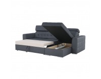 Rohová sedačka s rozkladom a úložným priestorom Kazara RM P - sivá / svetlé šitie