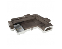 Rohová sedačka U s rozkladom a úložným priestorom Kamelia P - biela / hnedá