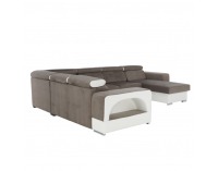 Rohová sedačka U s rozkladom a úložným priestorom Kamelia L - biela / hnedá