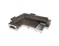 Rohová sedačka U s rozkladom a úložným priestorom Kamelia L - biela / hnedá