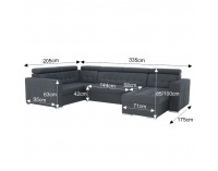 Rohová sedačka U s rozkladom a úložným priestorom Kazara L - sivá / svetlé šitie