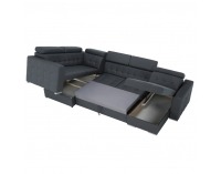 Rohová sedačka U s rozkladom a úložným priestorom Kazara L - sivá / svetlé šitie