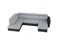 Rohová sedačka U s rozkladom a úložným priestorom Vasto L - čierna / svetlosivá