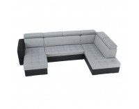 Rohová sedačka U s rozkladom a úložným priestorom Vasto P - čierna / svetlosivá