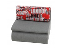 Rozkladacie kreslo s úložným priestorom Keny - sivá / vzor (Tokyo red)