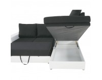 Rohová sedačka s rozkladom a úložným priestorom Waran P - biela / čierna