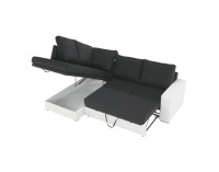 Rohová sedačka s rozkladom a úložným priestorom Waran L - biela / čierna