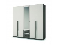 Šatníková skriňa so zrkadlom Defy 305567 5D - biela / sivá