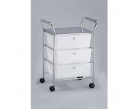 Regál na kolieskach Anile 3 - mliečna / chróm