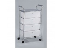 Regál na kolieskach Anile 4 - mliečna / chróm