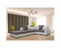 Rohová sedačka s rozkladom Petrana L - biela ekokoža / sivý melírovaný šenil