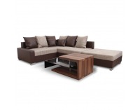 Rohová sedačka s rozkladom Petrana P - hnedá ekokoža / cappuccino šenil