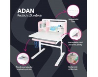 Rastúci písací stolík Adan - ružová / biela