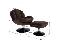 Dizajnové otočné kreslo s podnožou Adelmo - hnedá (Velvet)