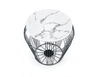 Okrúhly príručný stolík Adrianna - biely mramor / čierna