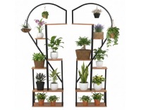 Kovový stojan na kvety (2 ks) Amadis - čierna / dub