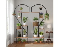 Kovový stojan na kvety (2 ks) Amadis - čierna / dub