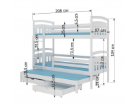 Drevená poschodová posteľ s prístelkou Arkus 90x200 cm - biela