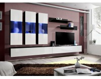 Obývacia stena s osvetlením Fly E2 ZW - čierna / biely vysoký lesk