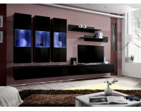 Obývacia stena s osvetlením Fly E2 ZZ - čierna / čierny vysoký lesk