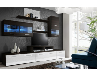 Obývacia stena s osvetlením Logo II EMW - wenge / wenge-biely vysoký lesk