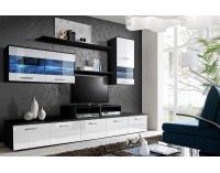 Obývacia stena s osvetlením Logo II ZW - čierna / biely vysoký lesk