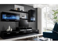 Obývacia stena s osvetlením Logo II ZZ - čierna / čierny vysoký lesk